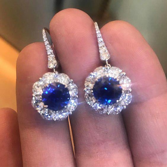 Round Cut 2.50 Ct Sri Lankan Sapphire And Diamond Dangle Earring - Gemstone Earring-harrychadent.ca