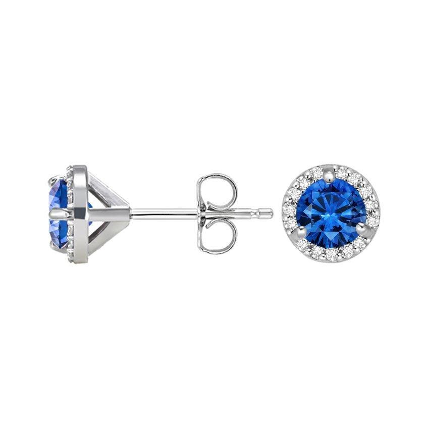 Round Cut 3.20 Carats Sri Lanka Sapphire Diamonds Studs Earrings - Gemstone Earring-harrychadent.ca