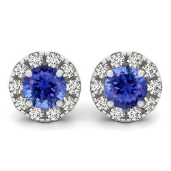 Round Cut 5.20 Ct. Tanzanite And Natural Earth Mined Diamonds Studs Earrings