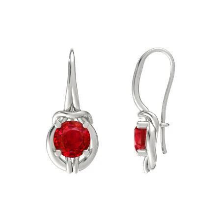 Round Cut 5 Carat Red Ruby Lady Dangle Earrings White Gold 14K - Gemstone Earring-harrychadent.ca