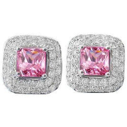 Round Cut 5 Ct. Pink Sapphire With Natural Earth Mined Diamonds Studs Earring Gold 14K