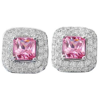 Round Cut 5 Ct. Pink Sapphire With Diamonds Studs Earring Gold 14K - Gemstone Earring-harrychadent.ca