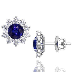 Round Cut 5 Ct Sapphire And Natural Earth Mined Diamonds Women Studs Earring New