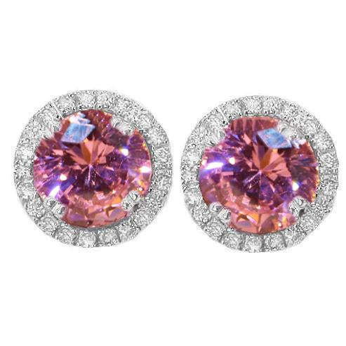 Round Cut 7 Carats Pink Sapphire Studs Earring Gold 14K - Gemstone Earring-harrychadent.ca