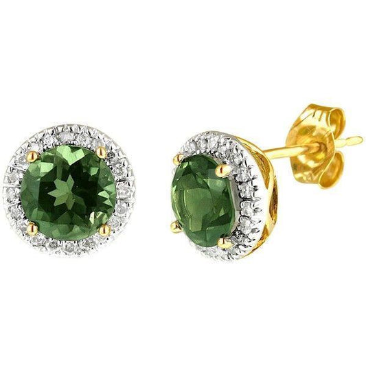 Round Cut 9.92 Carats Tourmaline And Diamonds Studs Earrings - Gemstone Earring-harrychadent.ca