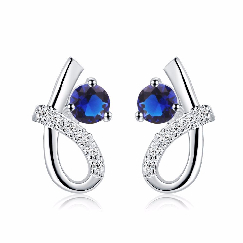 Round Cut Ceylon Sapphire Diamond Stud Earring White Gold 14K 2.20 Ct - Gemstone Earring-harrychadent.ca