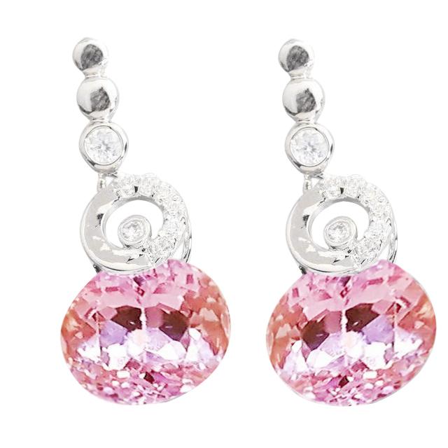 Round Cut Kunzite With Diamonds Dangle Earrings White Gold 19 Ct - Gemstone Earring-harrychadent.ca
