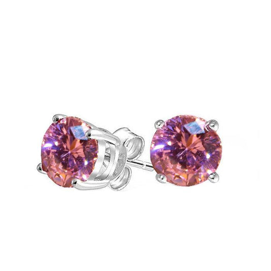 Round Cut Pink Sapphire Ladies Stud Earring 3 Carats White Gold 14K - Gemstone Earring-harrychadent.ca