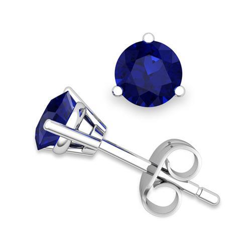 Round Cut Prong Set 3 Cts Sri Lanka Sapphire Studs Earrings White Gold - Gemstone Earring-harrychadent.ca