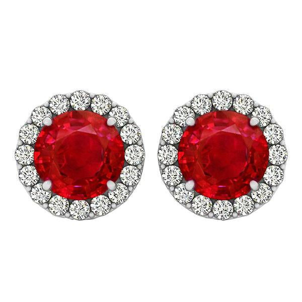 Round Cut Red Ruby With Diamonds 9.50 Ct Studs Earrings White Gold 14K - Gemstone Earring-harrychadent.ca