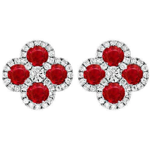 Round Cut Ruby And Halo Diamond Stud Earrings 5 Carat White Gold 14K - Gemstone Earring-harrychadent.ca