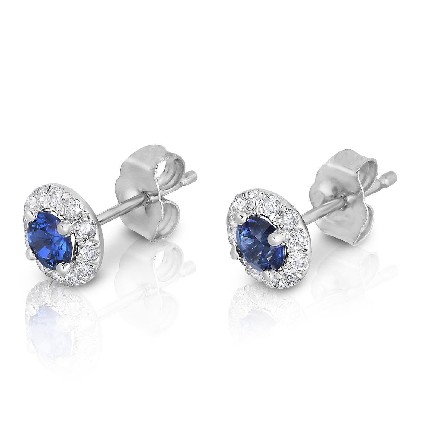 Round Cut Sapphire And Diamonds 3.40 Carats Studs Earrings 14K Gold - Gemstone Earring-harrychadent.ca