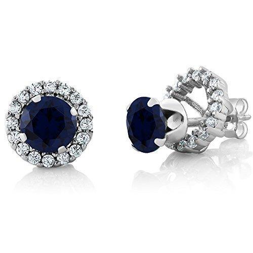 Round Cut Sapphire & Diamonds 3.50 Carats Stud Earrings White Gold 14K - Gemstone Earring-harrychadent.ca