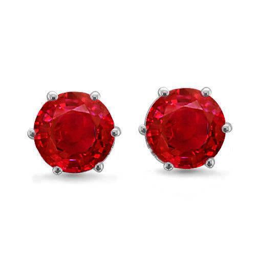 Round Cut Solitaire Ruby Stud Earring White Gold 14K Jewelry 6 Ct - Gemstone Earring-harrychadent.ca