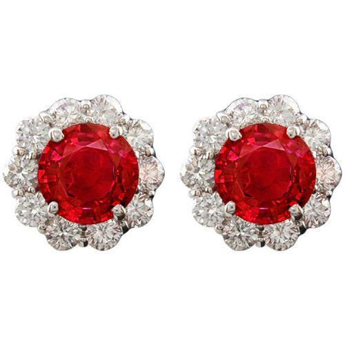 Round Red Ruby Halo Diamond Stud Women Earrings 3.50 Carats New - Gemstone Earring-harrychadent.ca