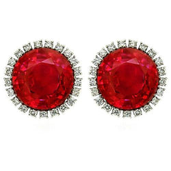 Round Ruby And Diamond Halo Stud Earring 5.42 Carats White Gold 14K