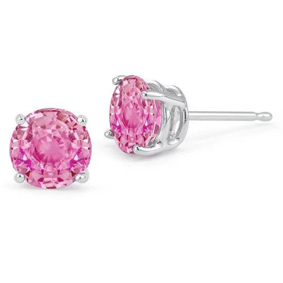 Round Solitaire Pink Sapphire Stud Gold Earring Lady Jewelry 3 Ct. - Gemstone Earring-harrychadent.ca