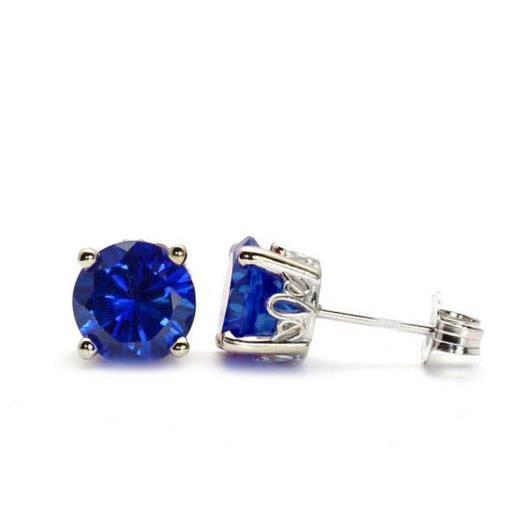 Round Solitaire Sri Lanka Sapphire 4 Carats Studs Earrings - Gemstone Earring-harrychadent.ca