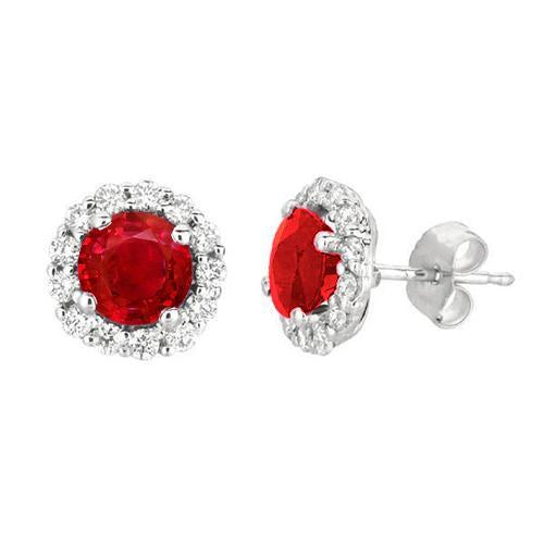 Ruby And Diamonds 3.30 Carat Stud Earrings White Gold 14K Push Back - Gemstone Earring-harrychadent.ca