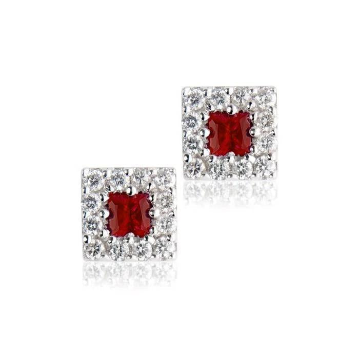 Ruby & Pave Diamond Halo Stud Earrings Prong Set 3.50 Carat WG 14K - Gemstone Earring-harrychadent.ca