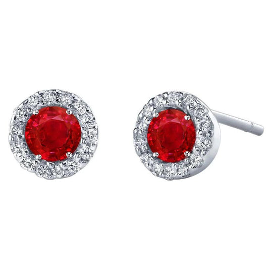 Ruby With Diamond Halo Stud Earring 5.28 Ct. White Gold 14K - Gemstone Earring-harrychadent.ca