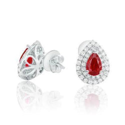 Ruby With Halo Diamond Ladies Stud Earring 4.20 Carat WG 14K