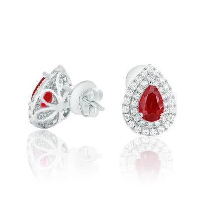 Ruby With Halo Diamond Ladies Stud Earring 4.20 Carat WG 14K - Gemstone Earring-harrychadent.ca