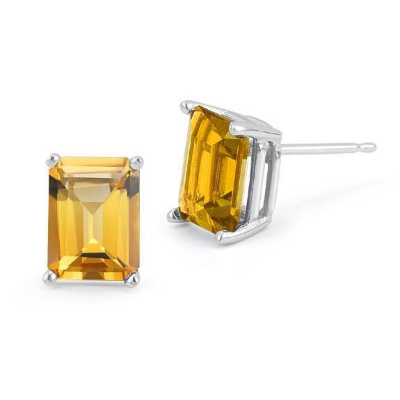 Solitaire Emerald Cut Citrine 44 Ct Studs Earrings White Gold 14K - Gemstone Earring-harrychadent.ca