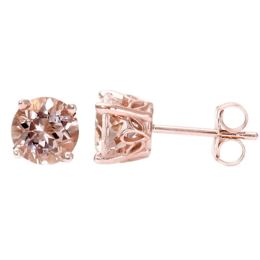 Solitaire Morganite 13 Carats Women Studs Earrings Gold Rose 14K - Gemstone Earring-harrychadent.ca