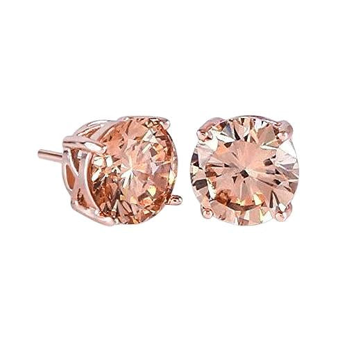 Solitaire Morganite 16.50 Ct Ladies Studs Earrings Rose Gold 14K - Gemstone Earring-harrychadent.ca