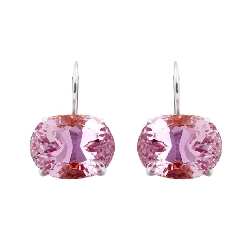 Solitaire Pink Kunzite 24 Ct Ladies Dangle Earrings White Gold - Gemstone Earring-harrychadent.ca