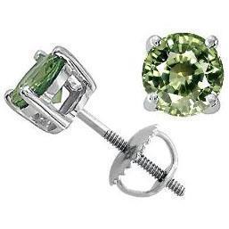 Solitaire Round Green Sapphire Women Earring White Gold 6 Ct. - Gemstone Earring-harrychadent.ca