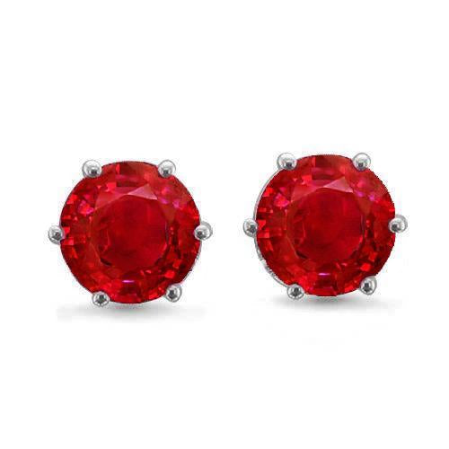 Solitaire Ruby Stud Lady Earring White Gold 14K Fine Jewelry 6 Carats - Gemstone Earring-harrychadent.ca