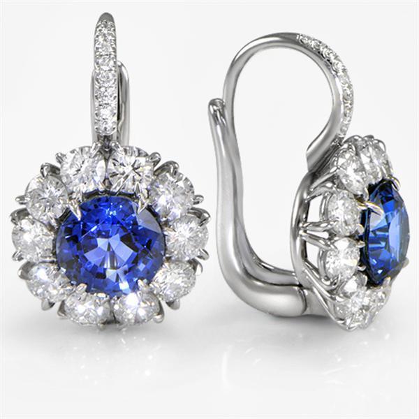 Sri Lanka Blue Sapphire Diamond Hoop Earring 5 Carats White Gold 14K - Gemstone Earring-harrychadent.ca