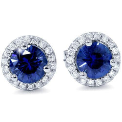 Sri Lanka Blue Sapphire Natural Earth Mined Diamond Stud Earring Gold Jewelry 5 Carats