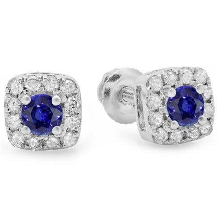 Sri Lanka Blue Sapphire Halo Diamond Stud Earring 4.40 Carat WG 14K - Gemstone Earring-harrychadent.ca