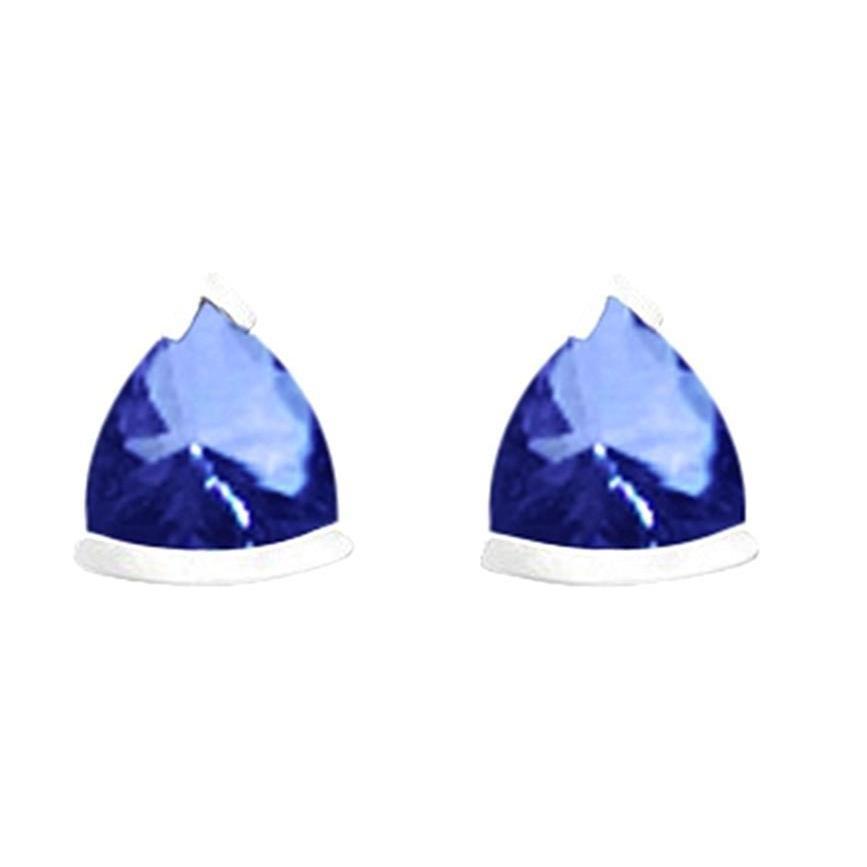 Sri Lanka Blue Sapphire Trillion Shape 2 Carat Studs White Gold - Gemstone Earring-harrychadent.ca