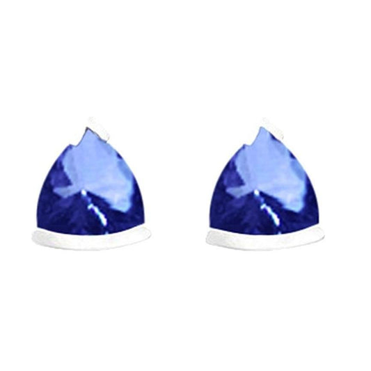 Sri Lanka Blue Sapphire Trillion Shape 2 Carat Studs White Gold - Gemstone Earring-harrychadent.ca