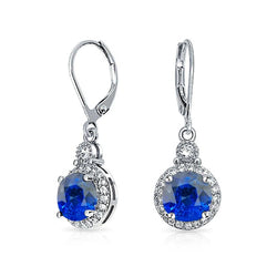 Sri Lanka Sapphire And Natural Earth Mined Diamond Dangle Earring 2.66 Ct White Gold