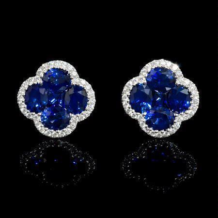 Sri Lanka Sapphire Diamond Cluster Women Gold Earring 4.45 Carats - Gemstone Earring-harrychadent.ca