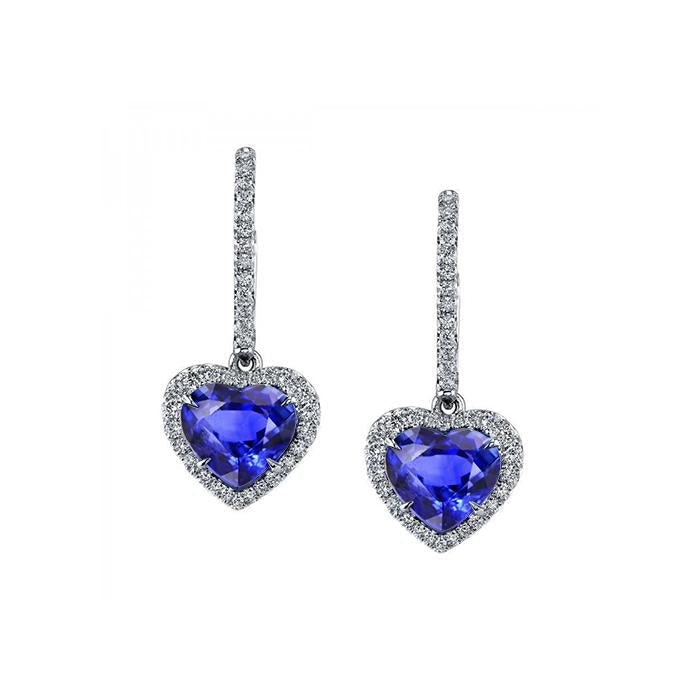 Sri Lanka Sapphire Diamond Dangle Earring White Gold 14K 2.55 Carats - Gemstone Earring-harrychadent.ca
