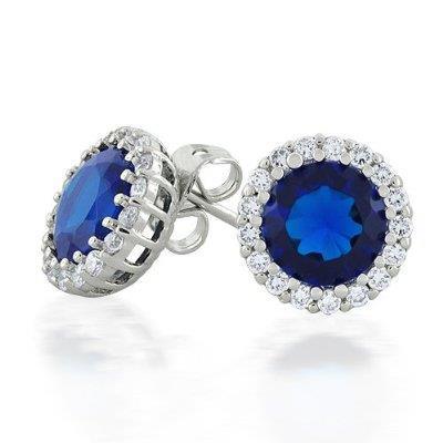 Sri Lanka Sapphire Halo Diamond Stud Earring Gold Jewelry 3.60 Ct. - Gemstone Earring-harrychadent.ca