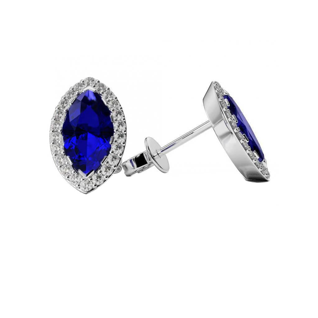 Sri Lanka Sapphire & Halo Diamond Stud Earrings 4.50 Carat WG 14K - Gemstone Earring-harrychadent.ca