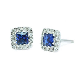 Sri Lanka Sapphire Halo Diamond Stud Gold Earring Jewelry 2.60 Ct