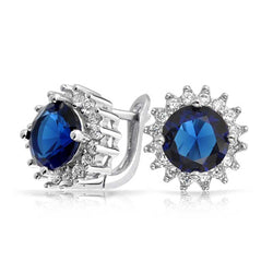 Sri Lanka Sapphire With Natural Earth Mined Diamond Stud Earring 3.50 Ct Round Cut