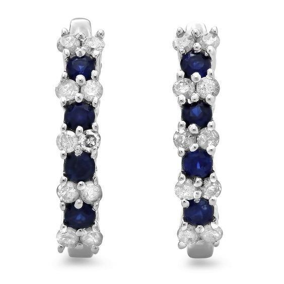 Sri Lankan Sapphire Diamond Ladies Hoop Earring White Gold 14K 6 Ct. - Gemstone Earring-harrychadent.ca