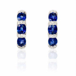 Sri Lankan Sapphire Hoop Earring White Gold Natural Earth Mined Diamond 3.24 Carats