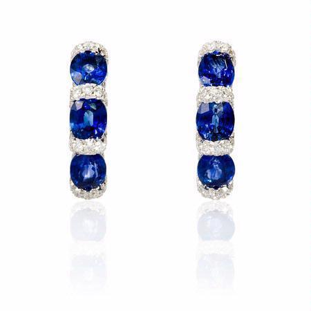 Sri Lankan Sapphire Hoop Earring White Gold Diamond 3.24 Carats - Gemstone Earring-harrychadent.ca