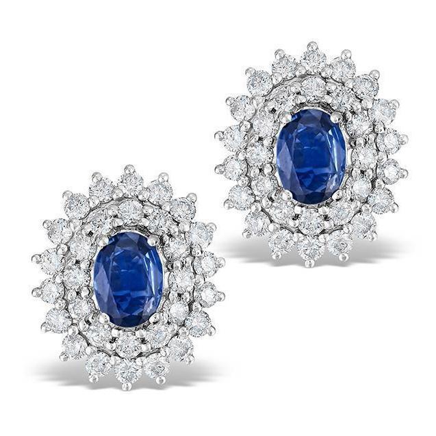 Sri Lankan Sapphire Round Diamond Stud Earring Gold White 3 Carats - Gemstone Earring-harrychadent.ca