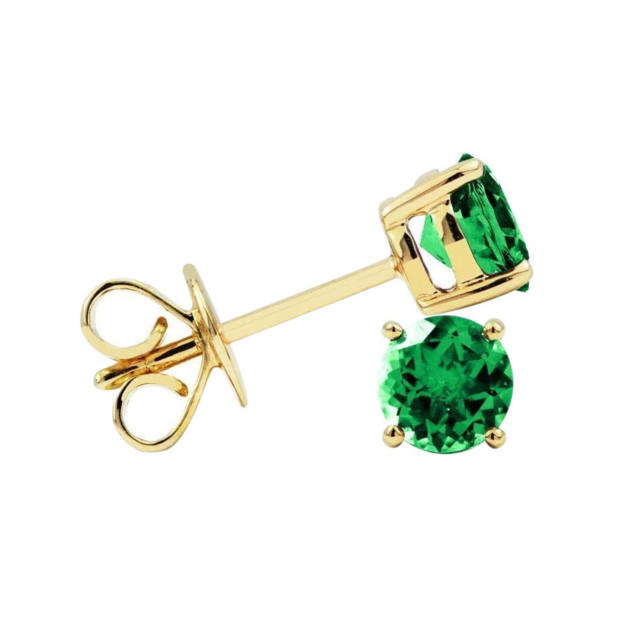 Studs Earrings 14K Yellow Gold Round Cut 5 Carats Green Emerald - Gemstone Earring-harrychadent.ca